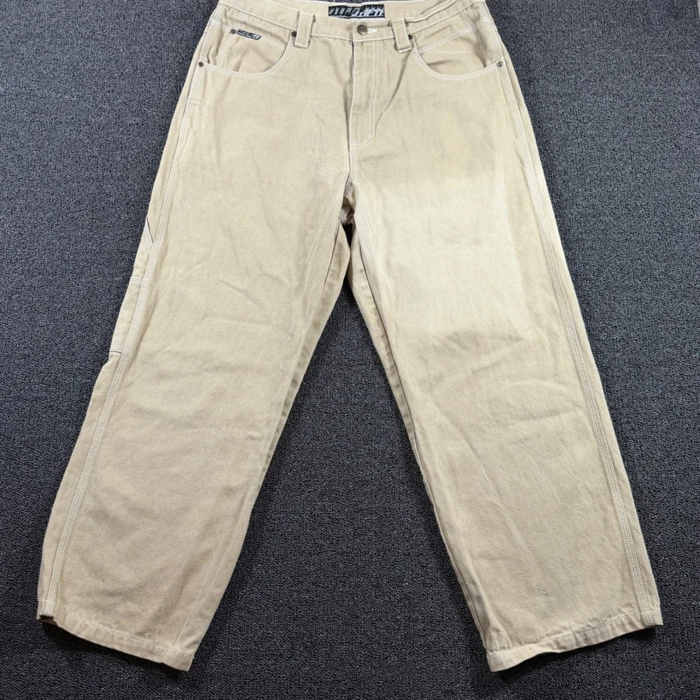 Vintage JzR77 Urban Wear Baggy Wide Leg Carpenter Pants 36x30 Tan Y2K Streetwear